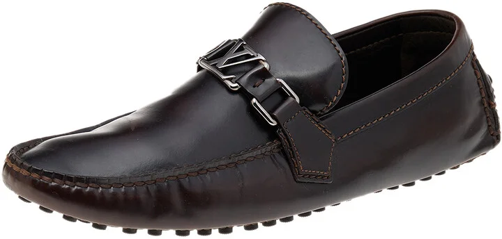 Louis Vuitton Dark Brown Leather Hockenheim Slip On Loafers Size 41