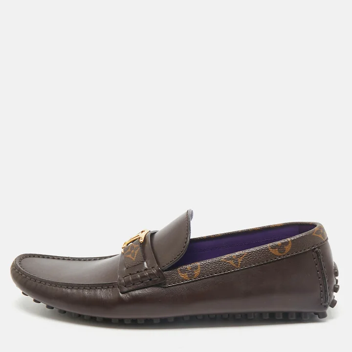 Louis Vuitton Dark Brown Leather Hockenheim Slip On Loafers Size 43.5