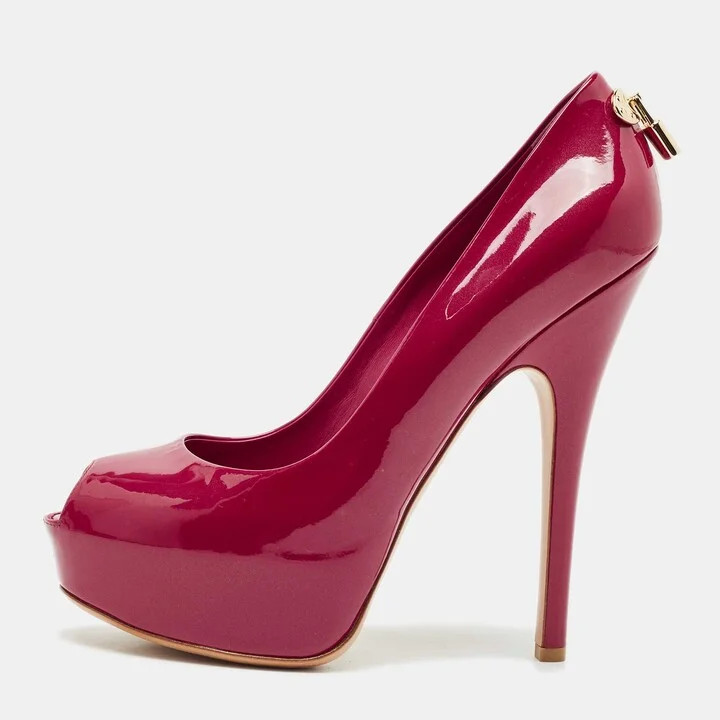 Louis Vuitton Dark Pink Patent Leather Oh Really! Peep Toe Platform Pumps Size 41