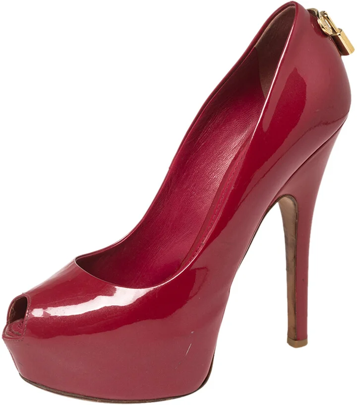 Louis Vuitton Dark Pink Patent Leather Oh Really! Peep-Toe Pumps Size 37