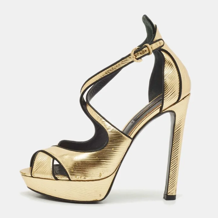 Louis Vuitton Gold Epi Leather Majestic Platform Sandals Size 38