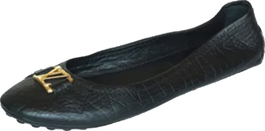 Louis Vuitton Gold Logo Leather Ballet Flats Size EU 38.5