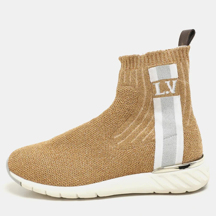 Louis Vuitton Gold Lurex Knit Fabric Aftergame High Top Sneakers Size 37
