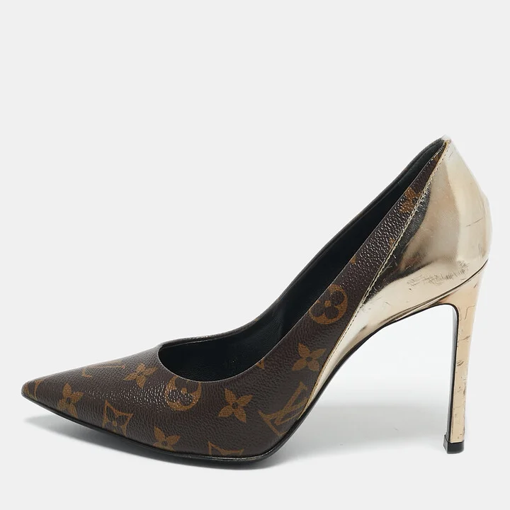 Louis Vuitton Gold Monogram Canvas and Leather Chérie Pumps Size 38.5