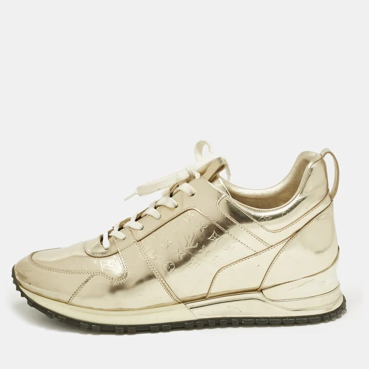 Louis Vuitton Gold Monogram Vernis Leather Run Away Low Top Sneakers Size 41