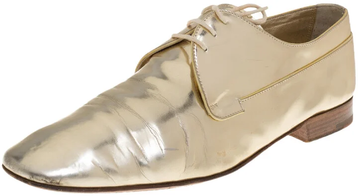 Louis Vuitton Gold Patent Leather Lace Up Derby Size 44