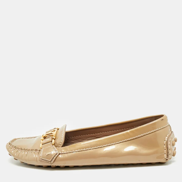 Louis Vuitton Gold Patent Leather Oxford Slip On Loafers Size 38