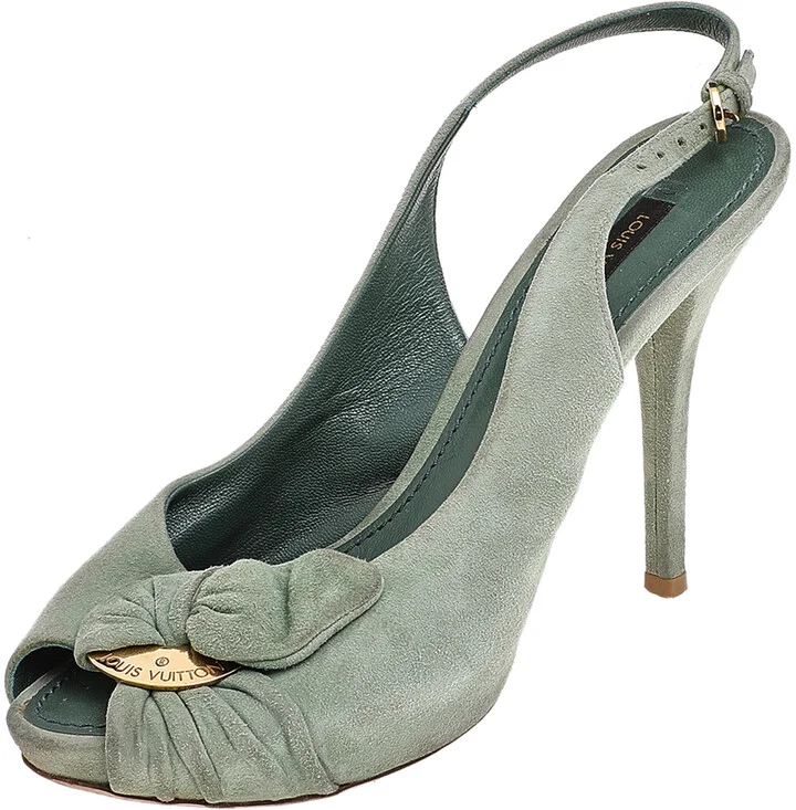 Louis Vuitton Green Suede Bow Slingback Sandals Size 36