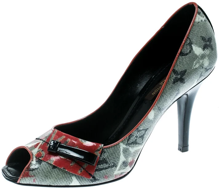 Louis Vuitton Grey Monogram Coated Denim Richard Prince Flash Pulp Peep Toe Pumps Size 36.5