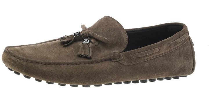 Louis Vuitton Khaki Green Suede Imola Tassel Loafers Size 42