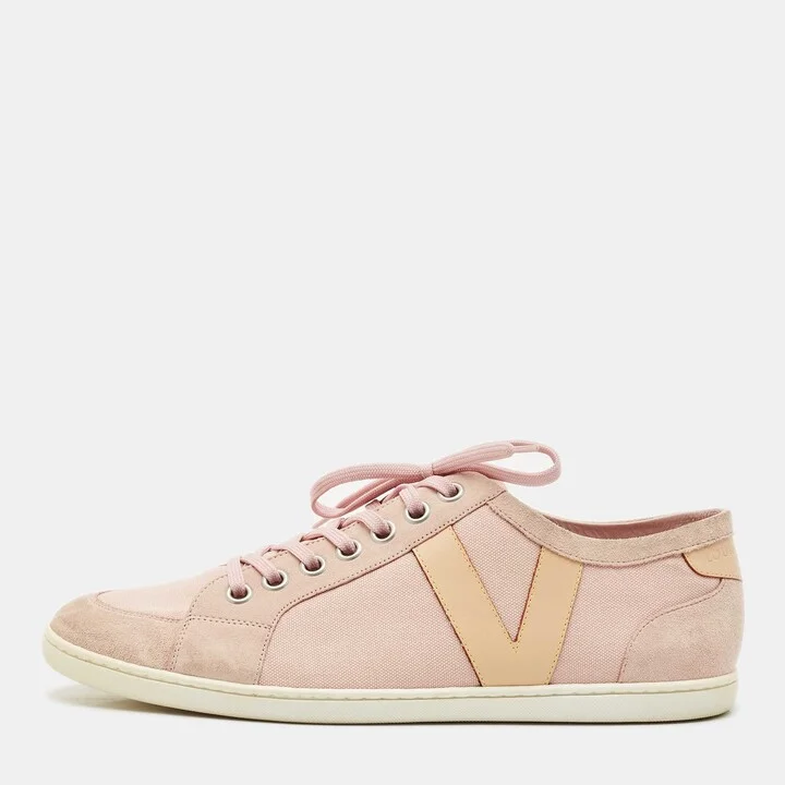 Louis Vuitton Light Pink/Brown Canvas and Suede Low Top Sneakers Size 42