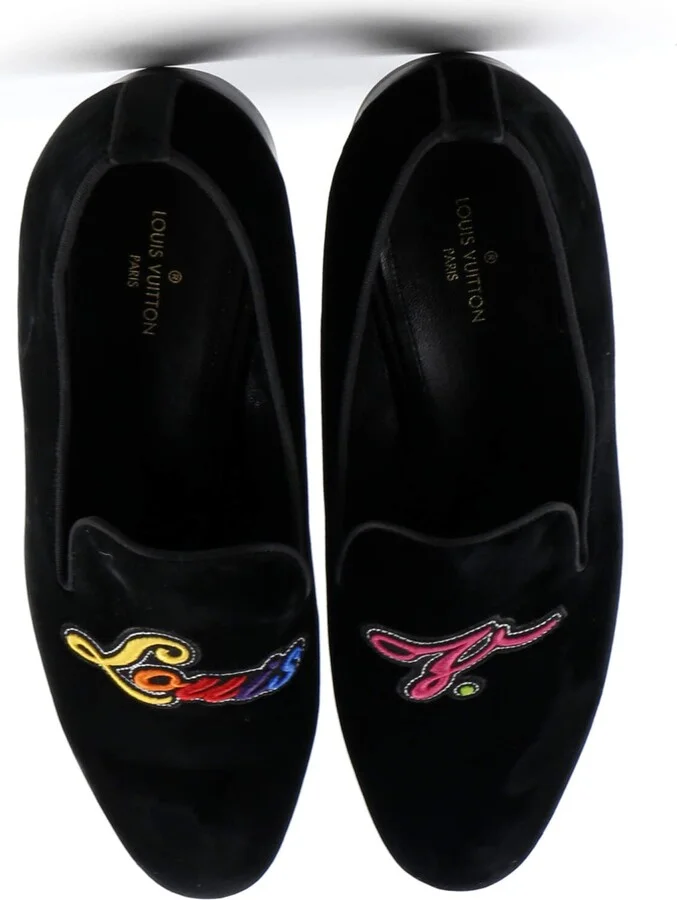 Louis Vuitton Men's Logo Loafers Embroidered Velvet - Image 2