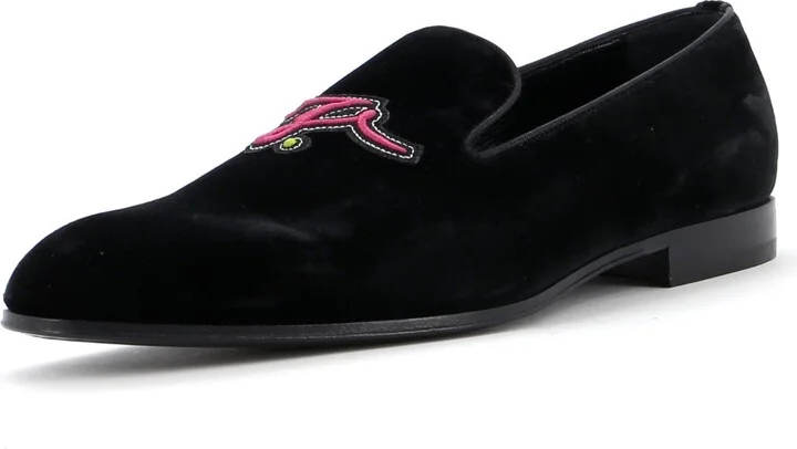 Louis Vuitton Men's Logo Loafers Embroidered Velvet