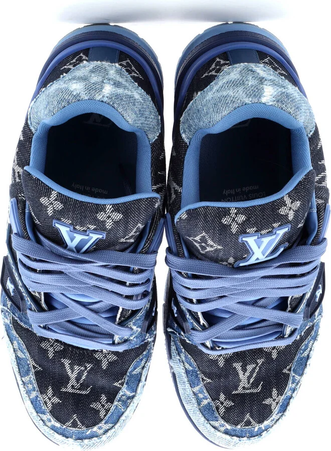 Louis Vuitton Men's LV Trainer Sneakers Monogram Empreinte Leather and Monogram Denim - Image 2