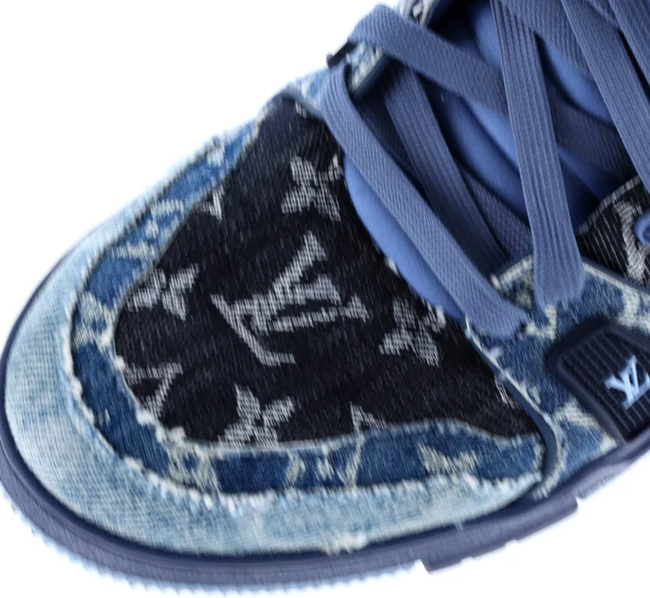 Louis Vuitton Men's LV Trainer Sneakers Monogram Empreinte Leather and Monogram Denim - Image 5