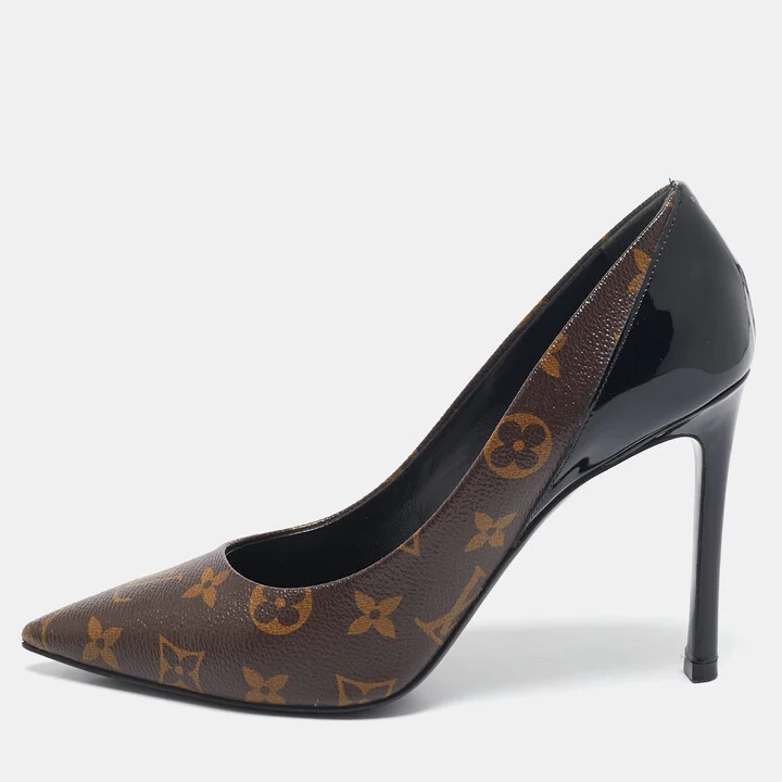 Louis Vuitton Monogram Canvas and Patent Leather Chérie Pumps Size 37.5