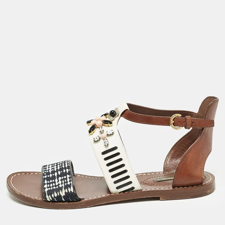 Louis Vuitton Multicolor Canvas and Leather Crystal EmbellishedAnkle Strap Sandals Size 39