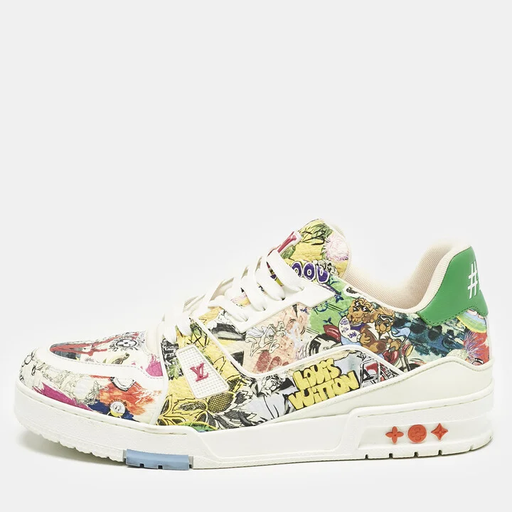 Louis Vuitton Multicolor Comics Motif Leather LV Trainer Sneakers Size 42.5
