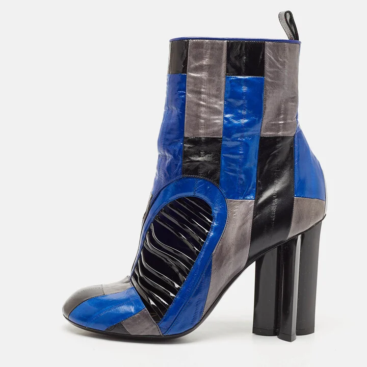 Louis Vuitton Multicolor Eel and Patent Leather Ankle Boots Size 38