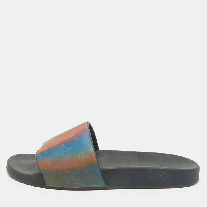 Louis Vuitton Multicolor Iridescent Monogram Rubber Waterfront Slides Size 41