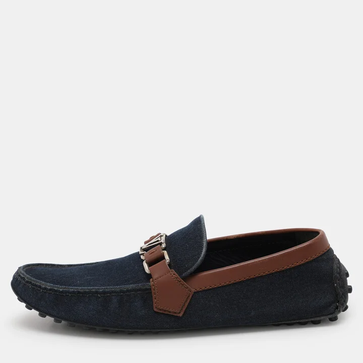 Louis Vuitton Navy Blue/Brown Denim and Leather Hockenheim Loafers Size 41.5