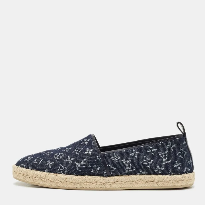 Louis Vuitton Navy Blue Denim Waterfall Espadrille Flats Size 38