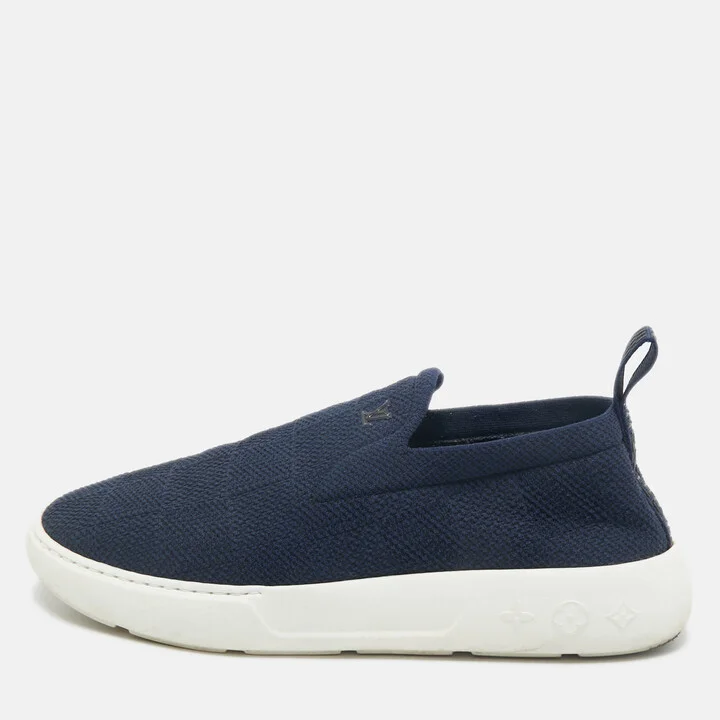 Louis Vuitton Navy Blue Knit Fabric Pacific Slip On Sneakers Size 41.5