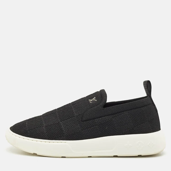 Louis Vuitton Navy Blue Knit Fabric Pacific Slip On Sneakers Size 41.5