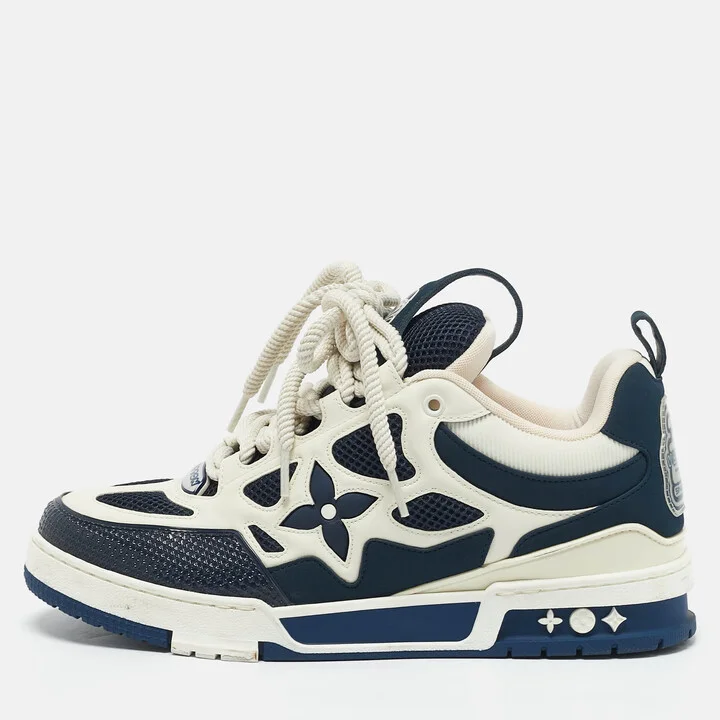 Louis Vuitton Navy Blue Mesh and Leather LV Skate Sneakers Size 42.5