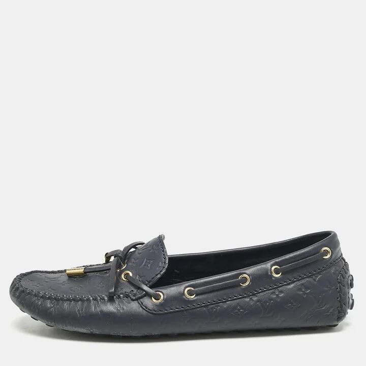 Louis Vuitton Navy Blue Monogram Empreinte Leather Gloria Loafers Size 38.5