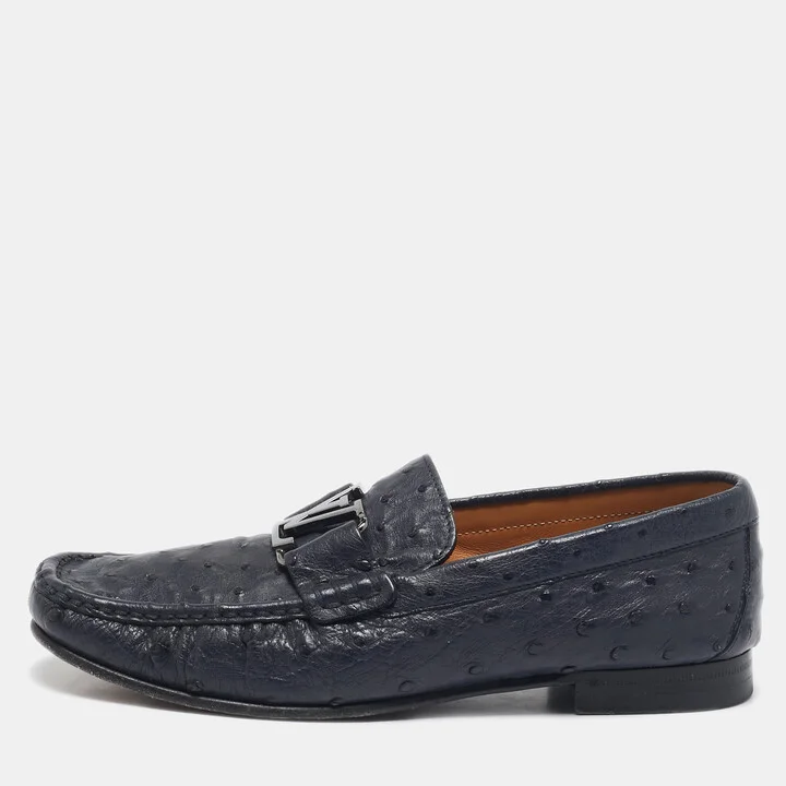Louis Vuitton Navy Blue Ostrich Leather Monte Carlo Loafers Size 40