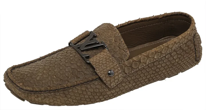 Louis Vuitton Olive Green Python Monte Carlo Slip On Loafers Size 44