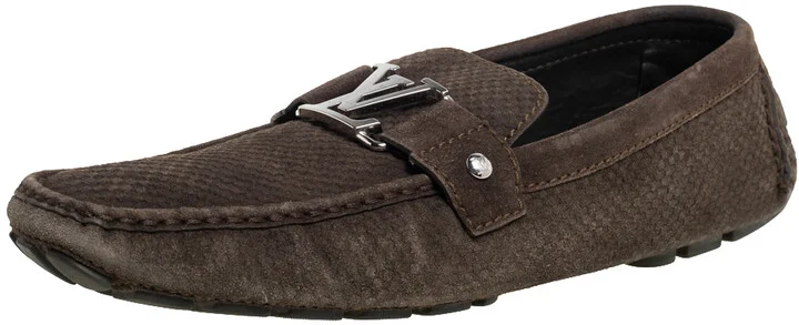Louis Vuitton Olive Green Suede Monte Carlo Slip On Loafers Size 45