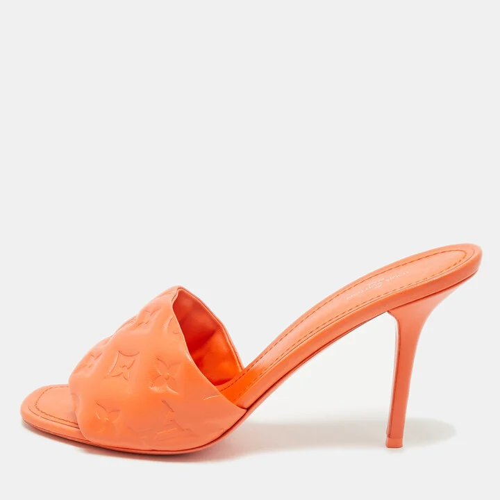 Louis Vuitton Orange Monogram Leather Revival Open Toe Slide Sandals Size 41