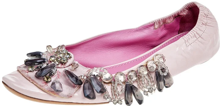 Louis Vuitton Pink Leather Embellished Ballet Flats Size 37.5