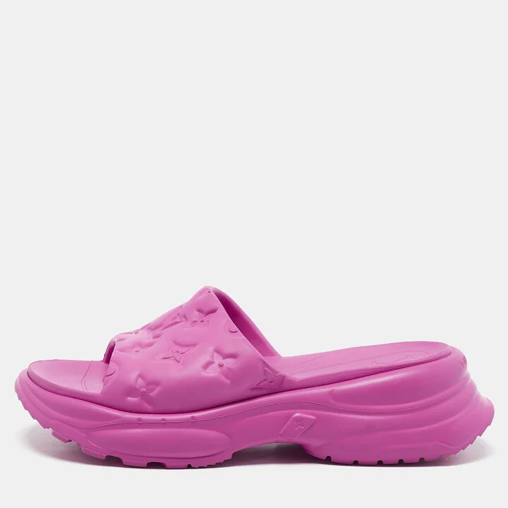 Louis Vuitton Pink Monogram Rubber Pool 55 Comfort Slide Sandals Size 38
