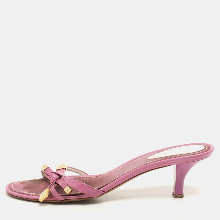 Louis Vuitton Pink Patent Leather Bow Slide Sandals Size 36.5