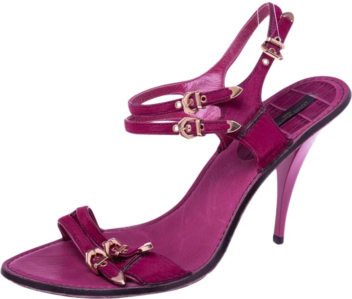 Louis Vuitton Pink Pony Hair Buckle Ankle Strap Sandals Size 41