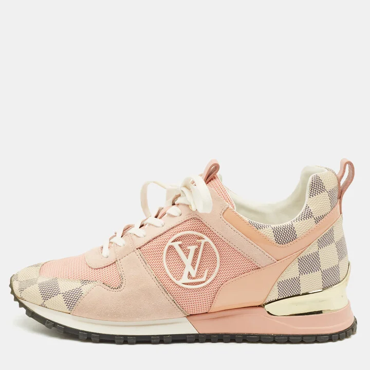 Louis Vuitton Pink Suede Mesh and Damier Azur Canvas Run Away Sneakers Size 37.5
