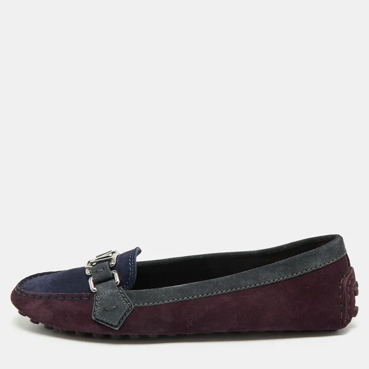 Louis Vuitton Purple/Navy Blue Suede Oxford Loafers Size 38.5