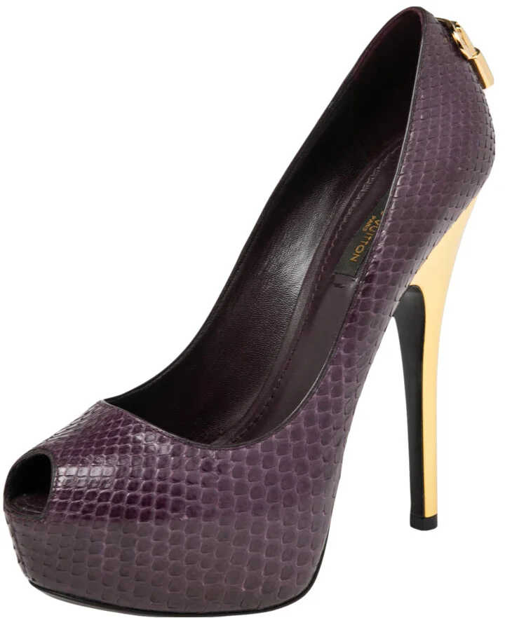 Louis Vuitton Purple Python Oh Really! Peep Toe Platform Pumps Size 36.5