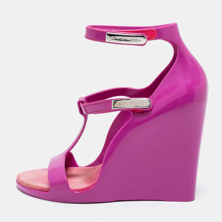 Louis Vuitton Purple Rubber Ankle-Strap Wedge Sandals Size 37