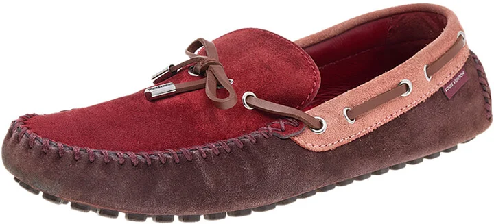 Louis Vuitton Red/Brown Suede And Leather Bow Loafers Size 44