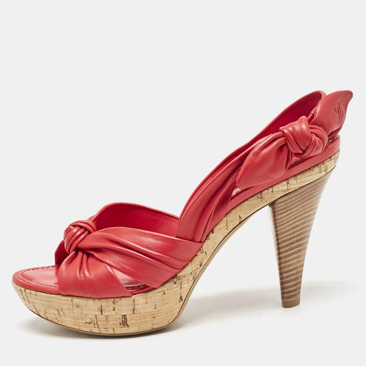 Louis Vuitton Red Leather Platform Slingback Sandals Size 38.5