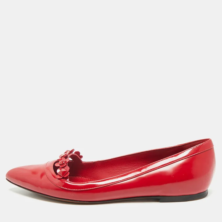 Louis Vuitton Red Patent and Leather Floral Ballet Flats Size 38
