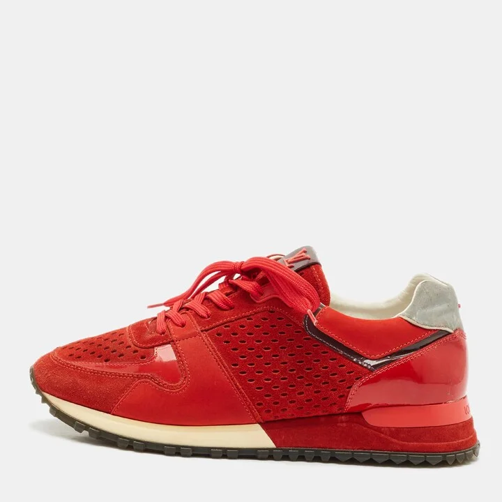 Louis Vuitton Red Patent Leather and Suede Run Away Lace Up Sneakers Size 38