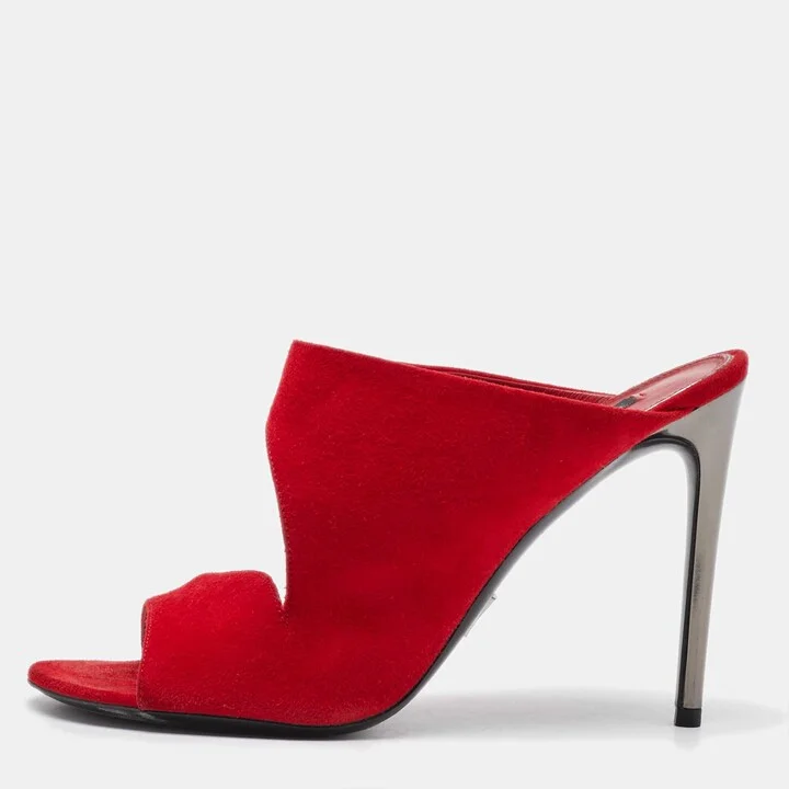 Louis Vuitton Red Suede Slide Sandals Size 38