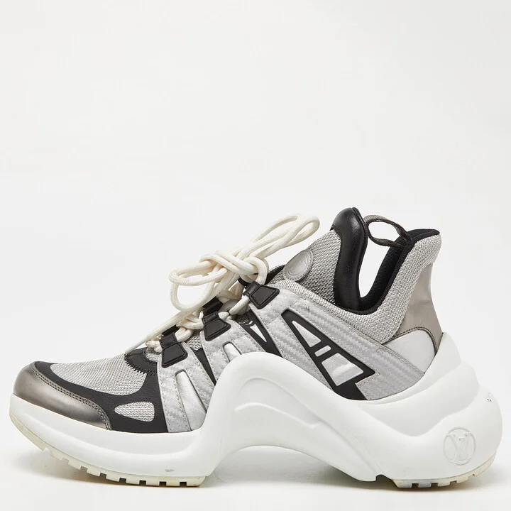 Louis Vuitton Silver Leather and Mesh Archlight Sneakers Size 38.5