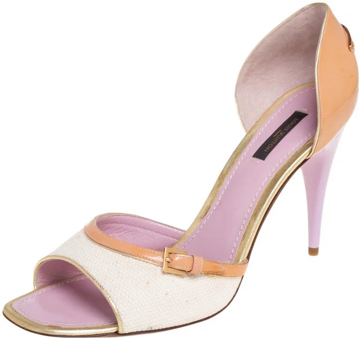 Louis Vuitton Tricolor Canvas And Patent D'orsay Peep Toe Pumps Size 41