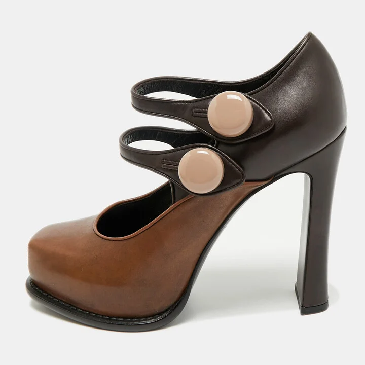 Louis Vuitton Two Tone Leather Mary Jane Platform Pumps Size 37